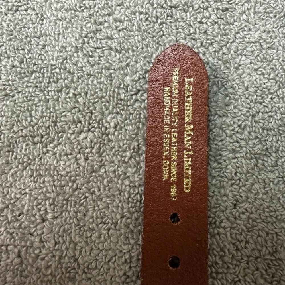 Leather Man Limited Navy Lobster Ribbon Belt Brown Leather Brass Buckle Size 42